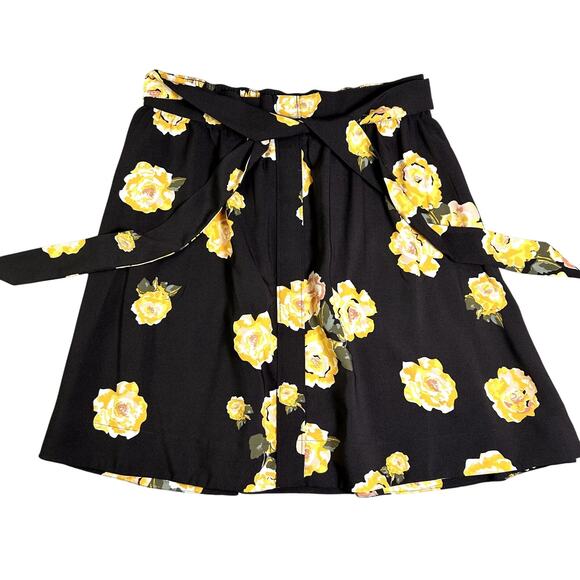 Loft Knee Length Tie Skirt Women's Small Black Yellow Floral Flowy Bloomcore - Picture 1 of 5